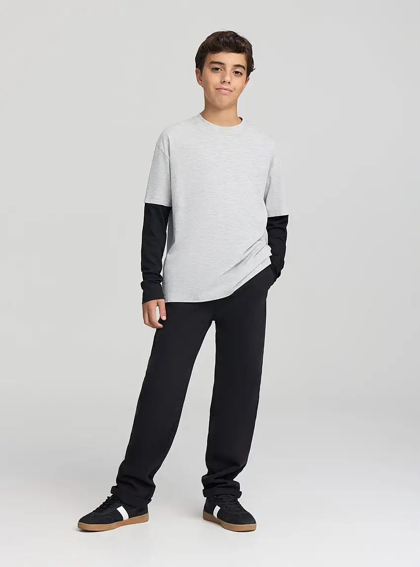 T-shirt a maniche lunghe bicolor Grigio chiaro melange