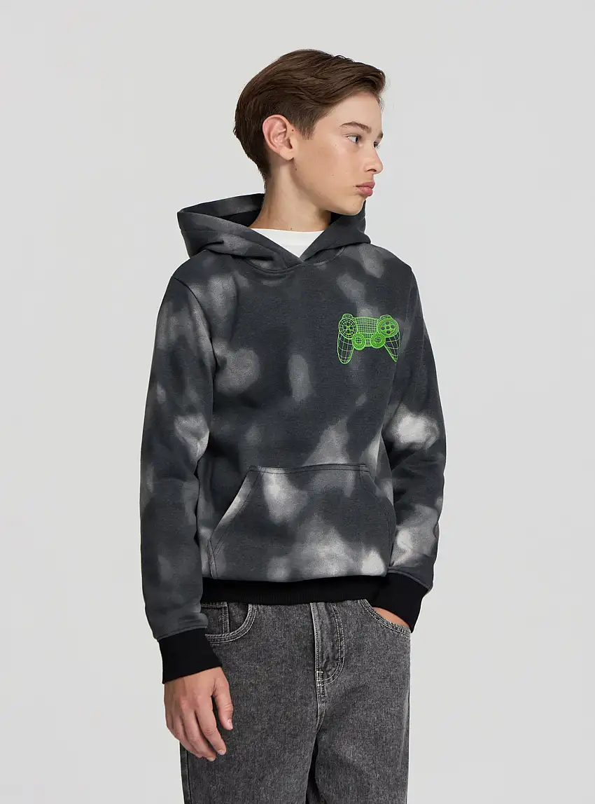 Felpa tie-dye con stampa gaming Bianco lana