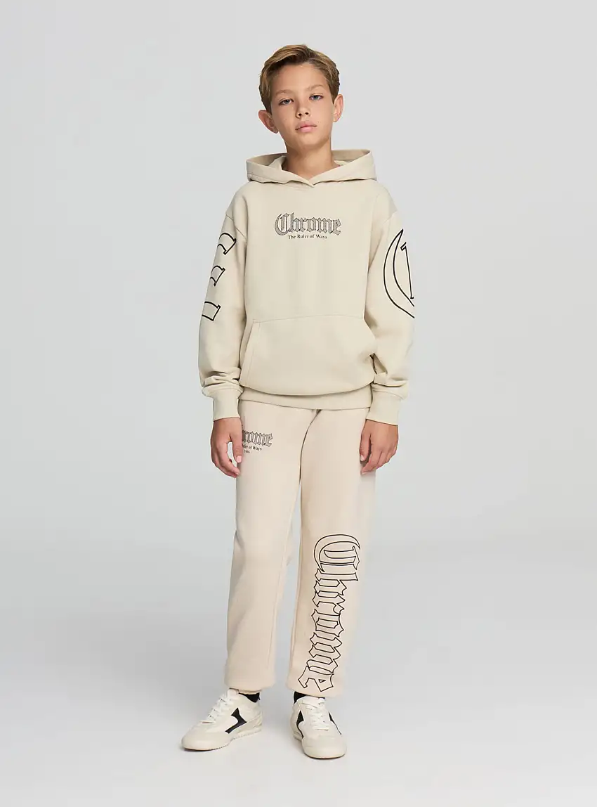 Felpa con cappuccio e stampa gotica Bianco perla