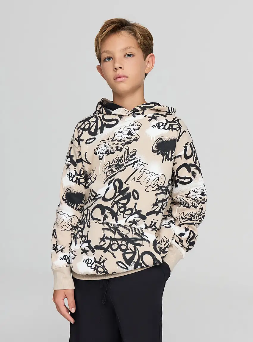 Felpa stampa graffiti con cappuccio Bianco perla