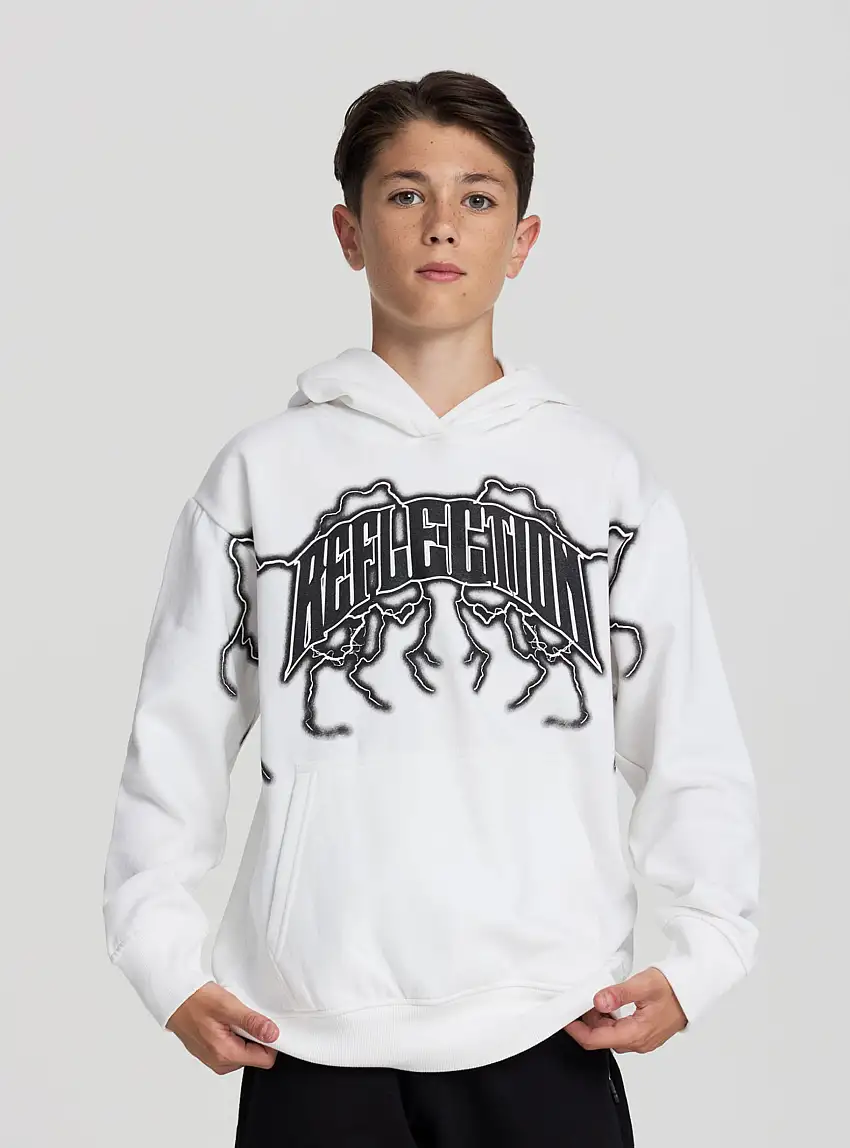 Felpa con cappuccio e stampa fulmini Bianco ottico