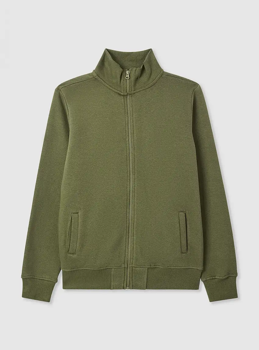 Felpa con zip e collo alto Verde militare