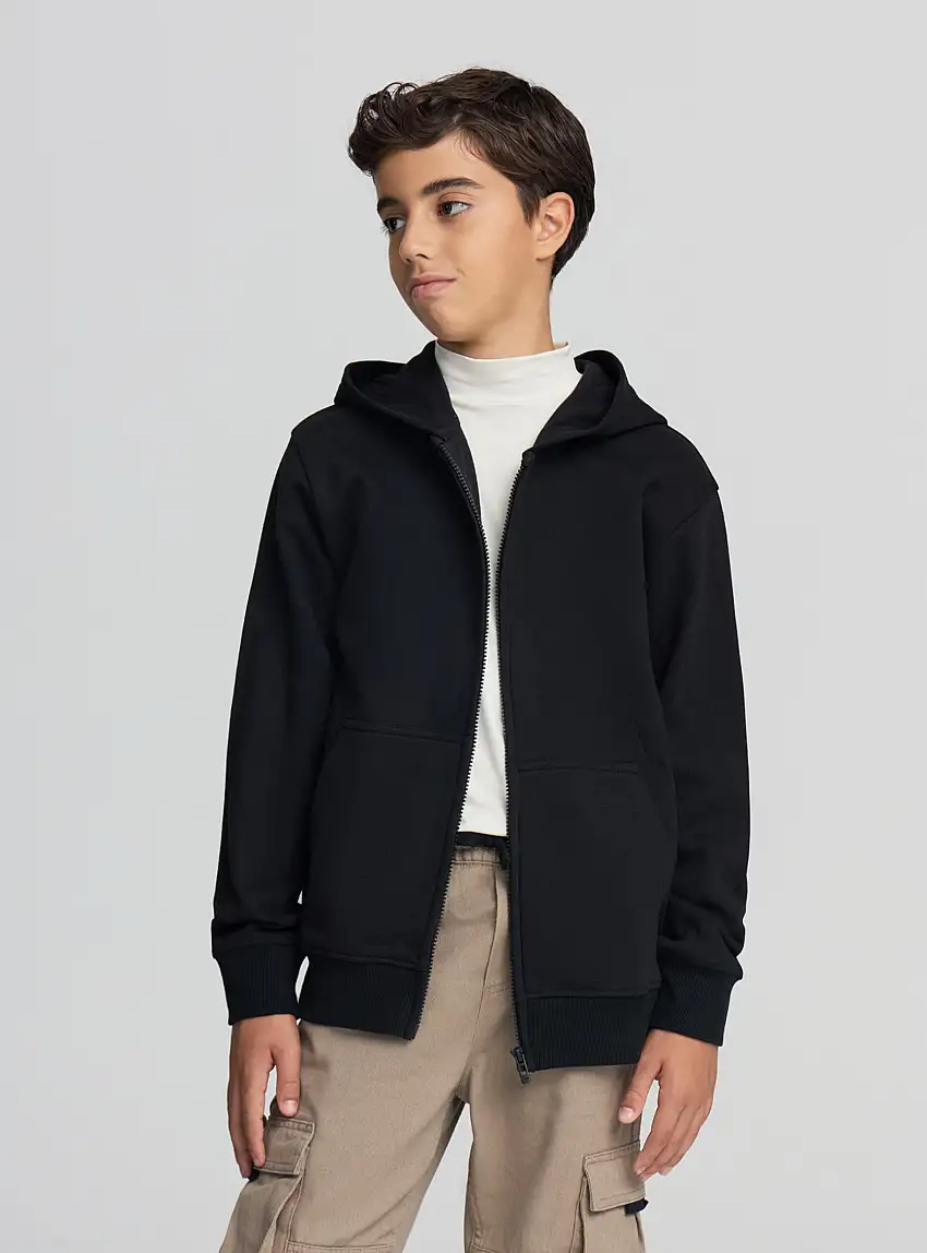 Felpa con cappuccio e zip Nero