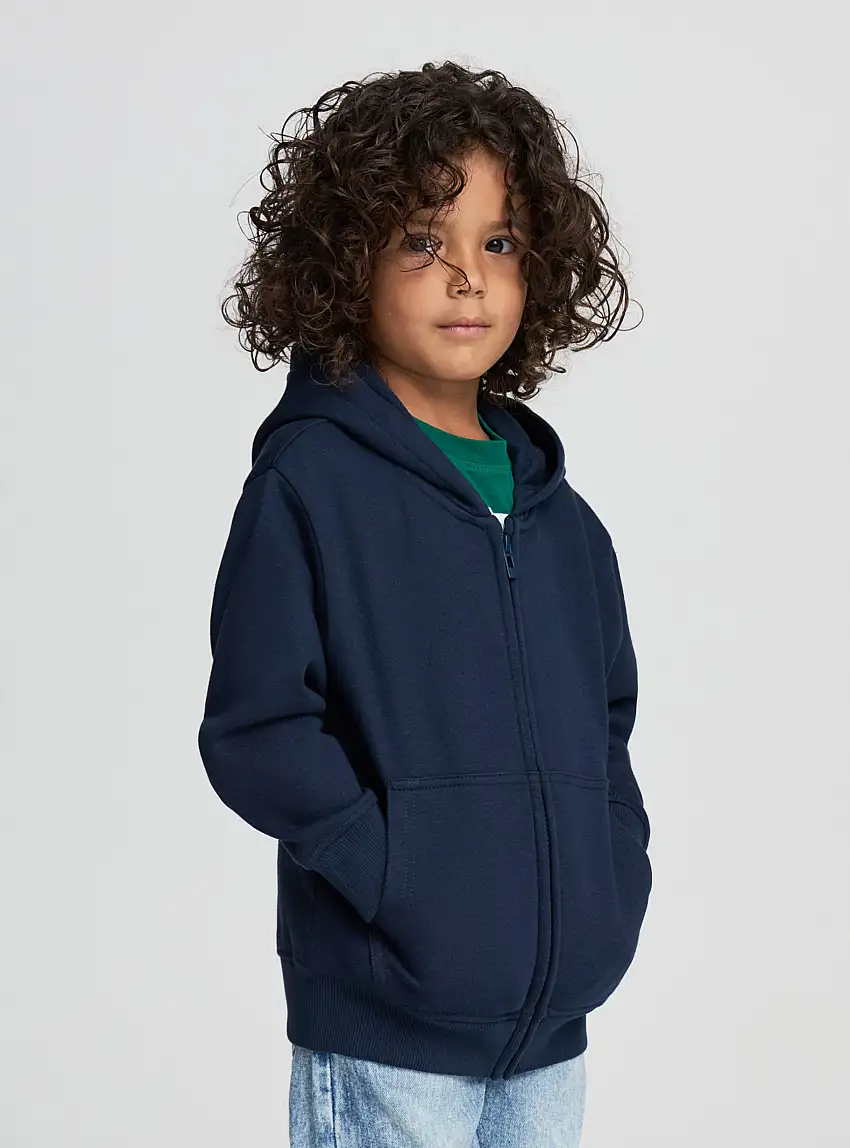 Felpa con cappuccio e zip Blu denim scuro