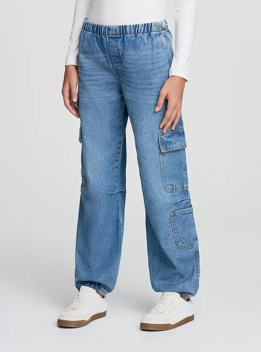 Jeans parachute cargo Var blu denim medio