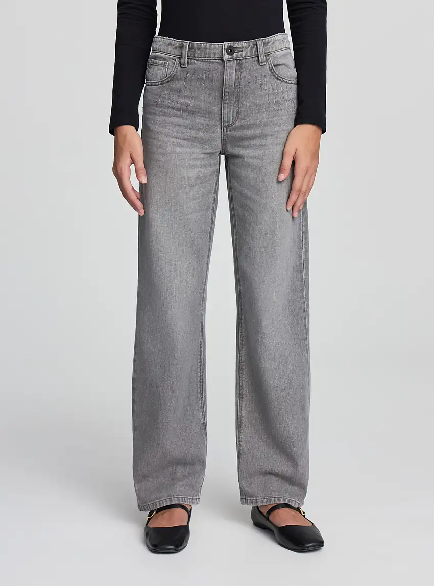 Jeans wide leg tinta unita Var grigio denim