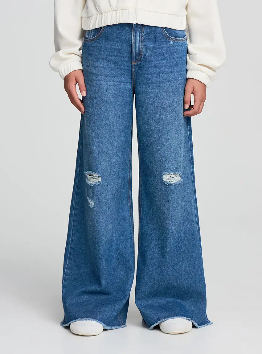 Jeans super wide leg con strappi Var blu denim medio