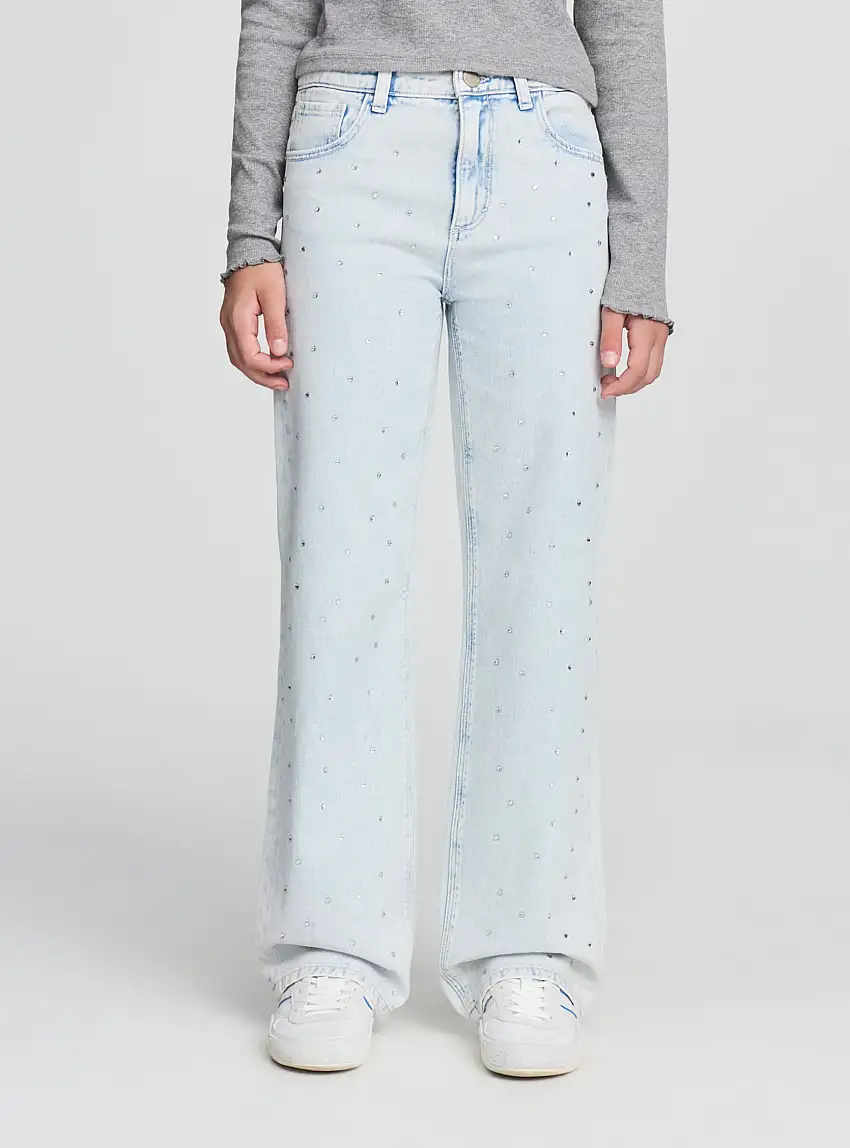 Jeans wide leg con strass Var blu denim chiaro