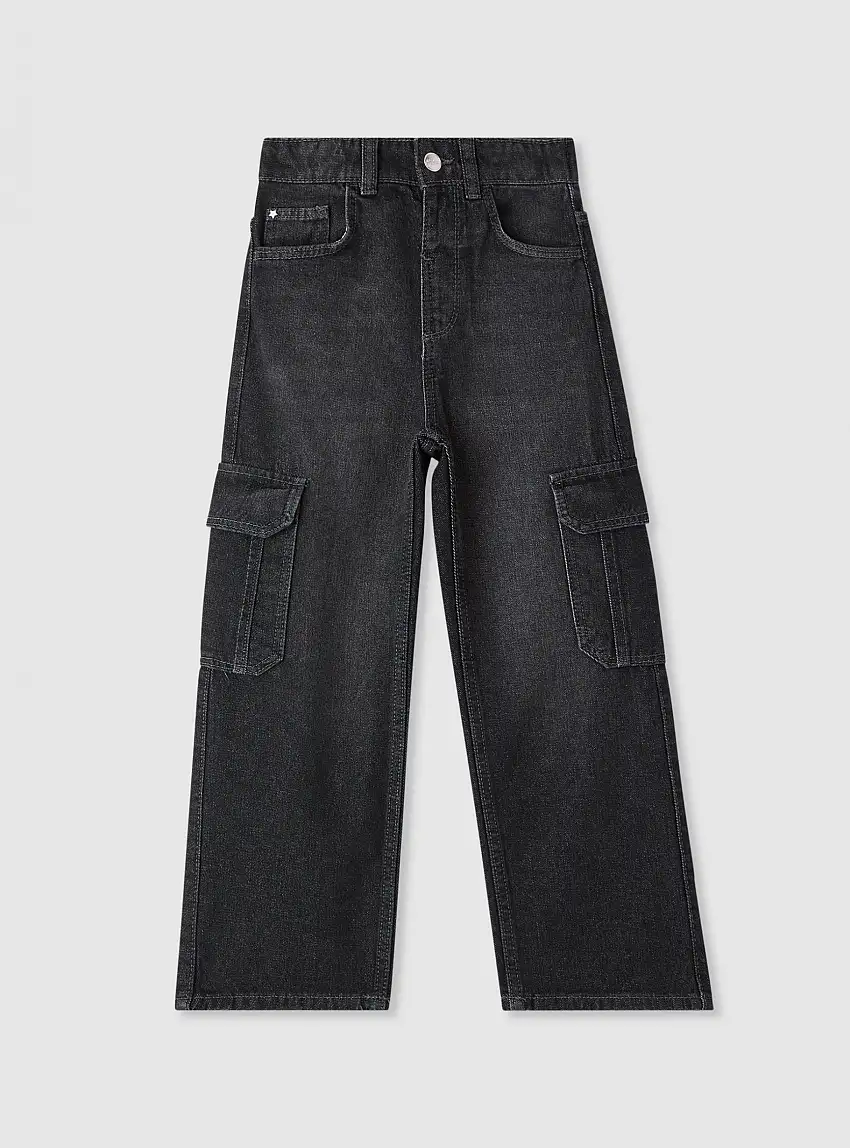 Jeans cargo wide leg Var nero