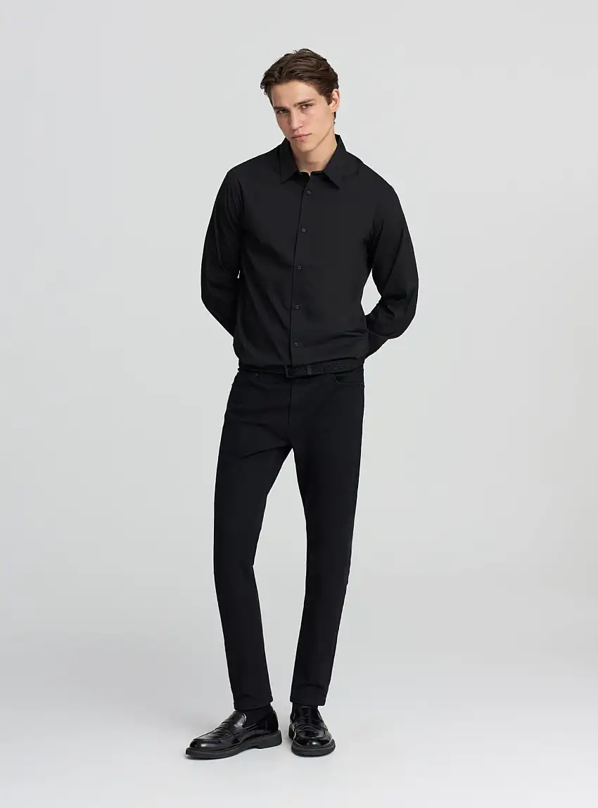 Camicia popeline stretch Nero