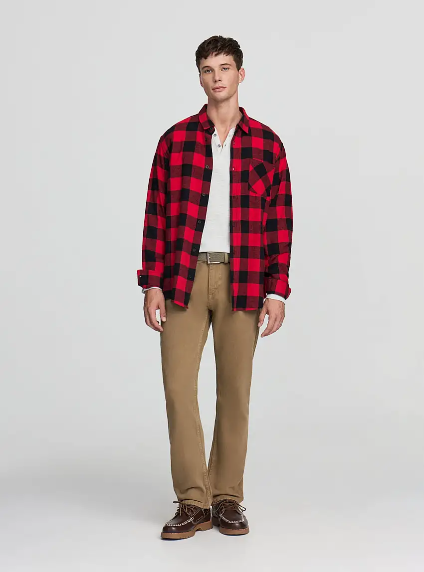 Camicia in flanella a quadri con tasca Var rosso