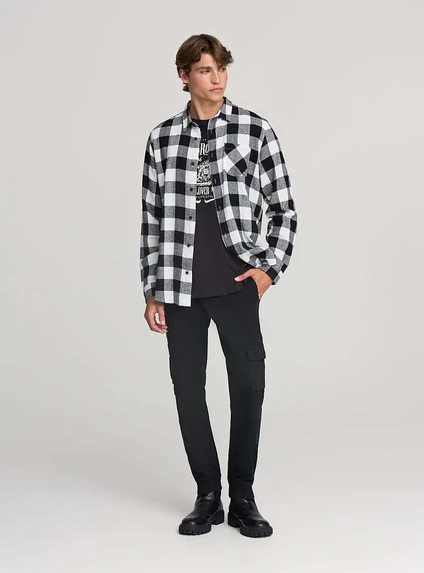 Camicia in flanella a quadri con tasca Var bianco ottico