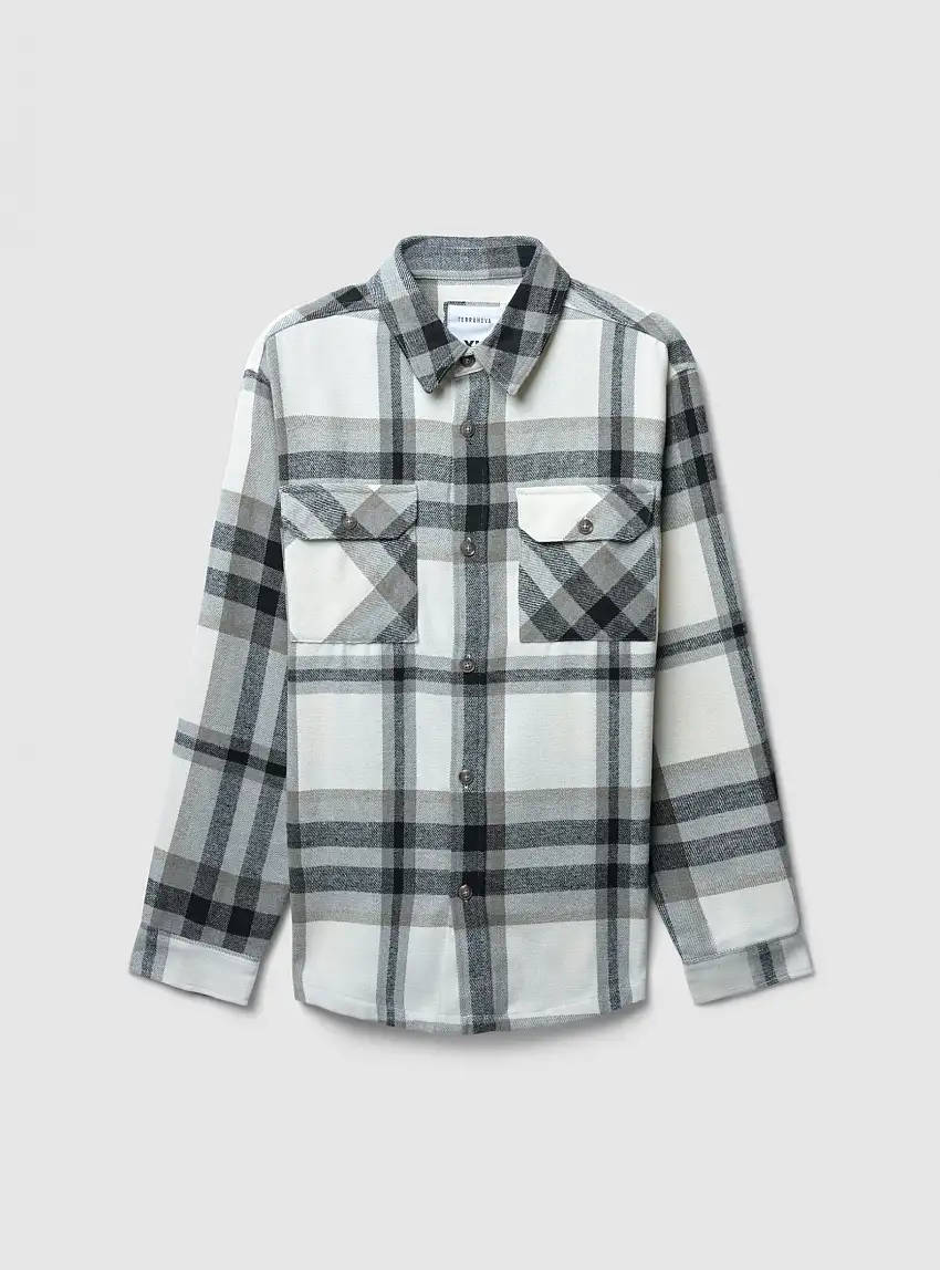 Camicia shacket in flanella a quadri Var beige