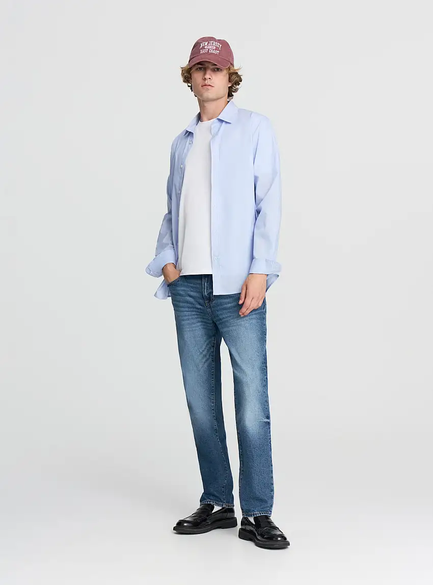 Camicia popeline stretch microrighe Var azzurro