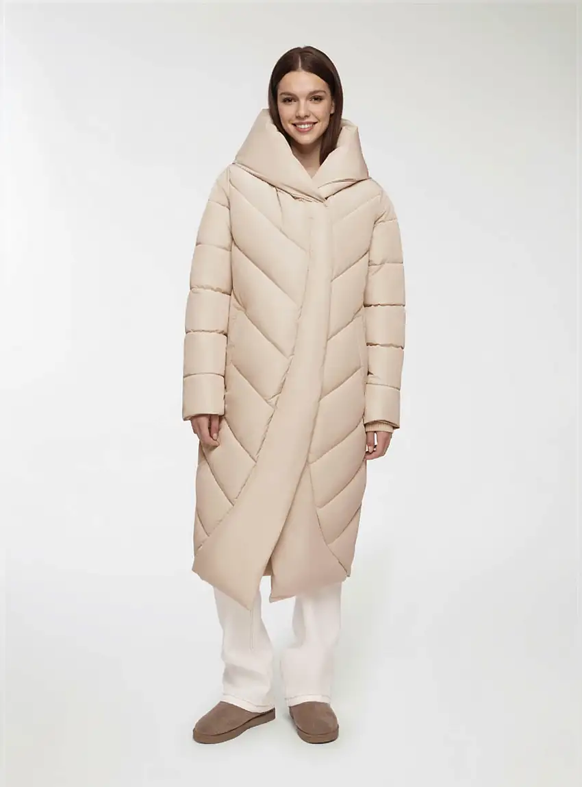 Giubbotto lungo imbottito con cappuccio Grigio perla