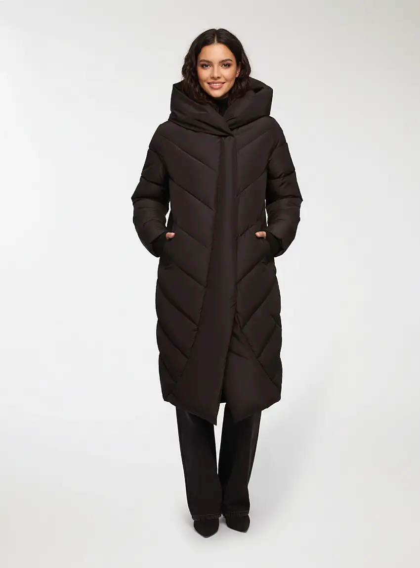 Giubbotto lungo imbottito con cappuccio Nero