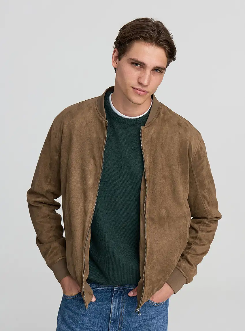 Bomber in simil pelle scamosciata Beige