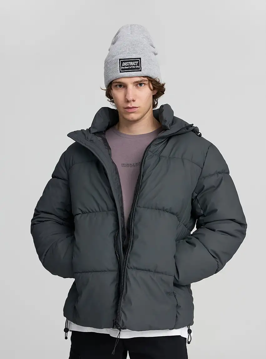 Giubbotto imbottito effetto gommato con cappuccio Canna di fucile