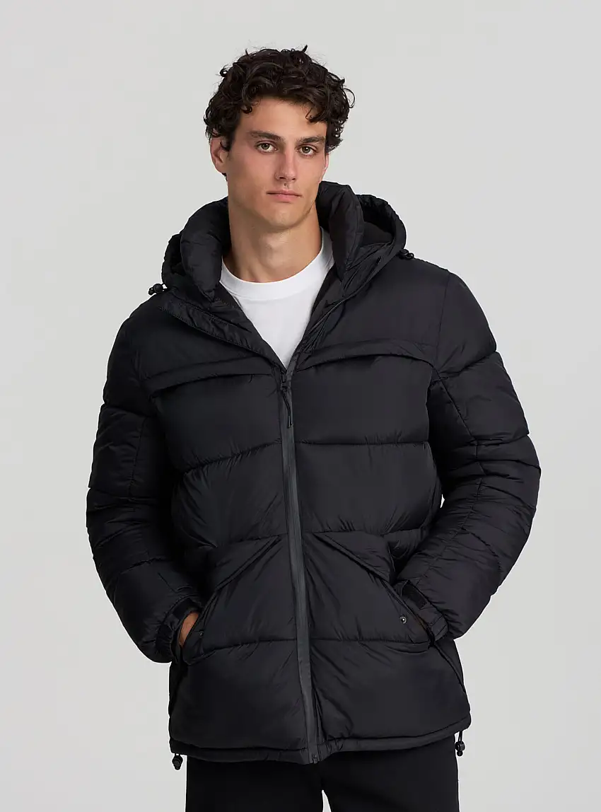 Giubbotto imbottito con cappuccio con stopper Nero