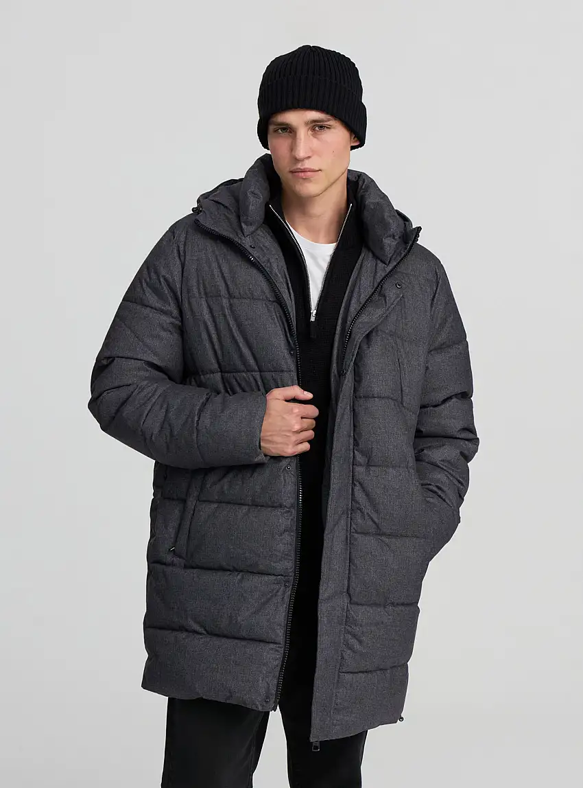 Giubbotto imbottito lungo con cappuccio Grigio scuro vanise