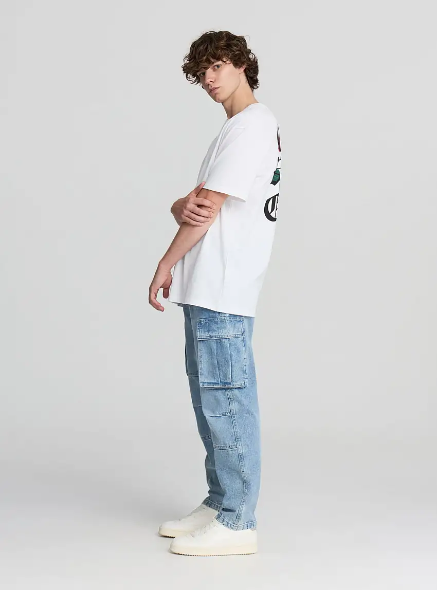 Jeans cargo oversize Blu denim medio