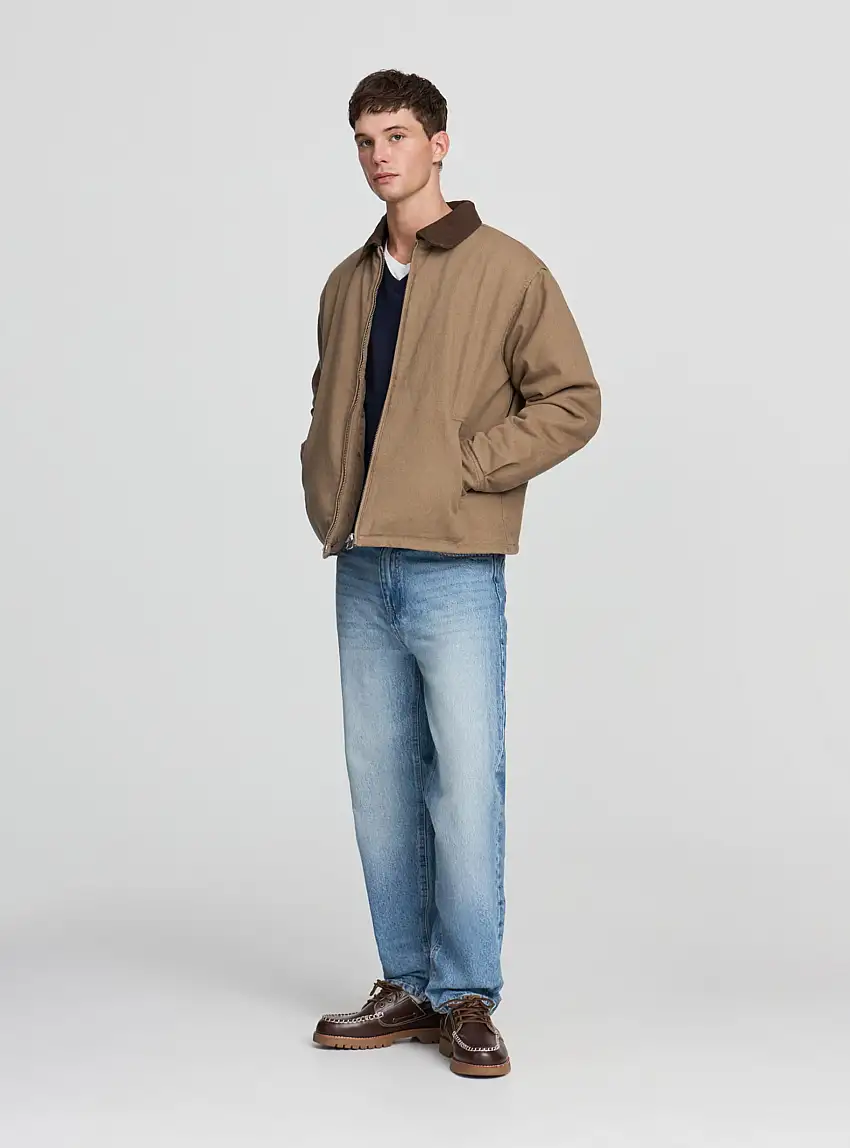 Jeans baggy a tinta unita Blu denim medio