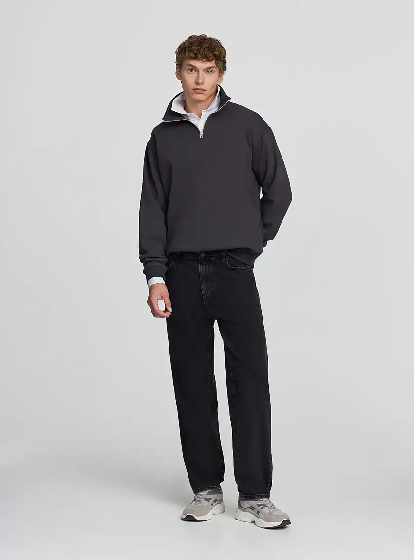 Jeans baggy a tinta unita Nero denim