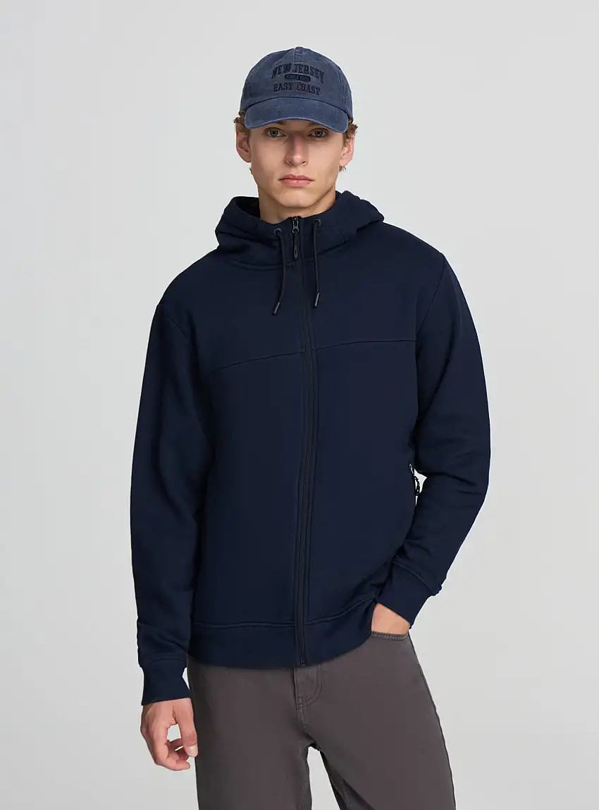 Felpa tecnica con cappuccio e zip Blu navy