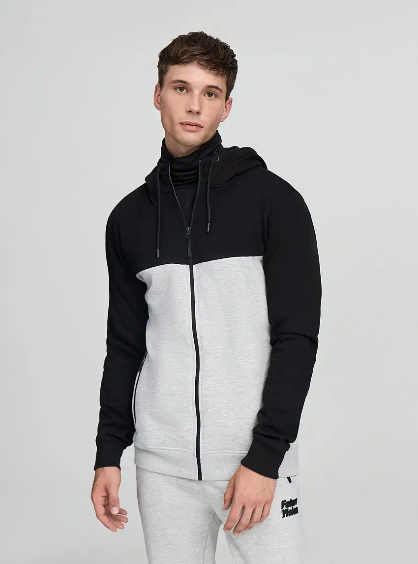 Felpa tecnica con cappuccio e zip block color Var nero