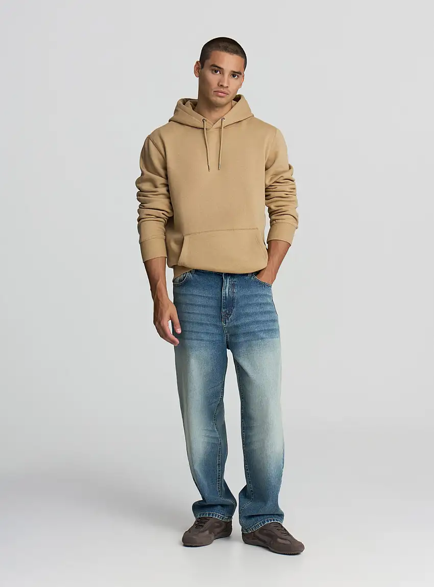 Felpa con cappuccio e tasca frontale Beige chiaro