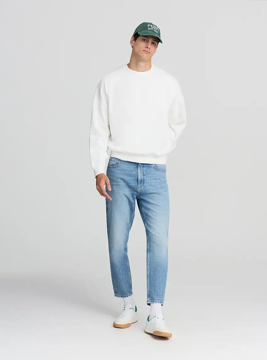 Felpa boxy fit girocollo Bianco lana