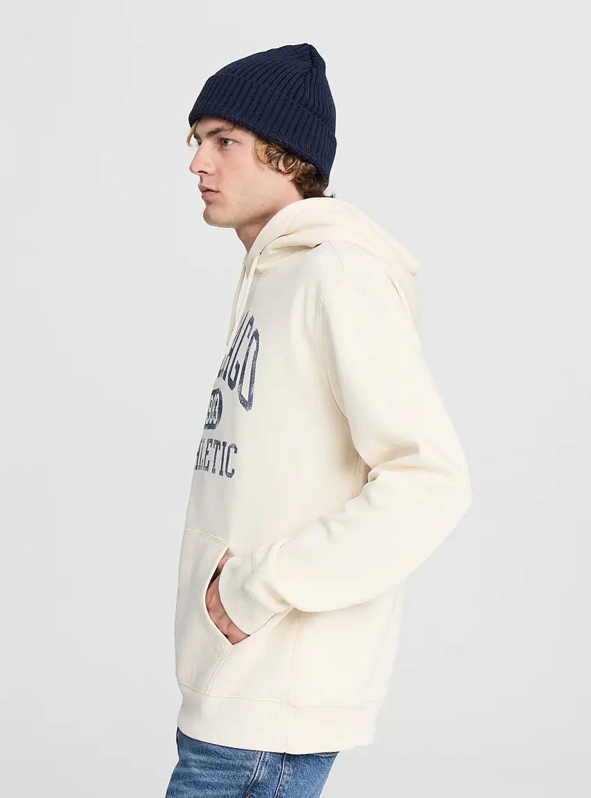 Felpa con cappuccio e stampa college Bianco lana