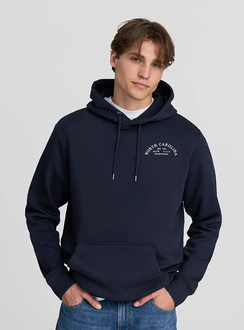 Felpa con scritta fronte/retro e cappuccio Blu navy