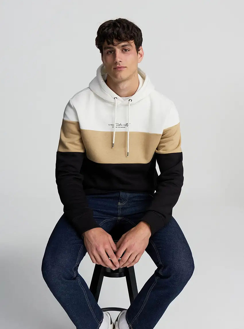 Felpa block color con scritta e cappuccio Var bianco ottico