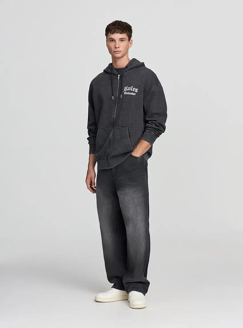 Felpa over con stampa fronte/retro Antracite