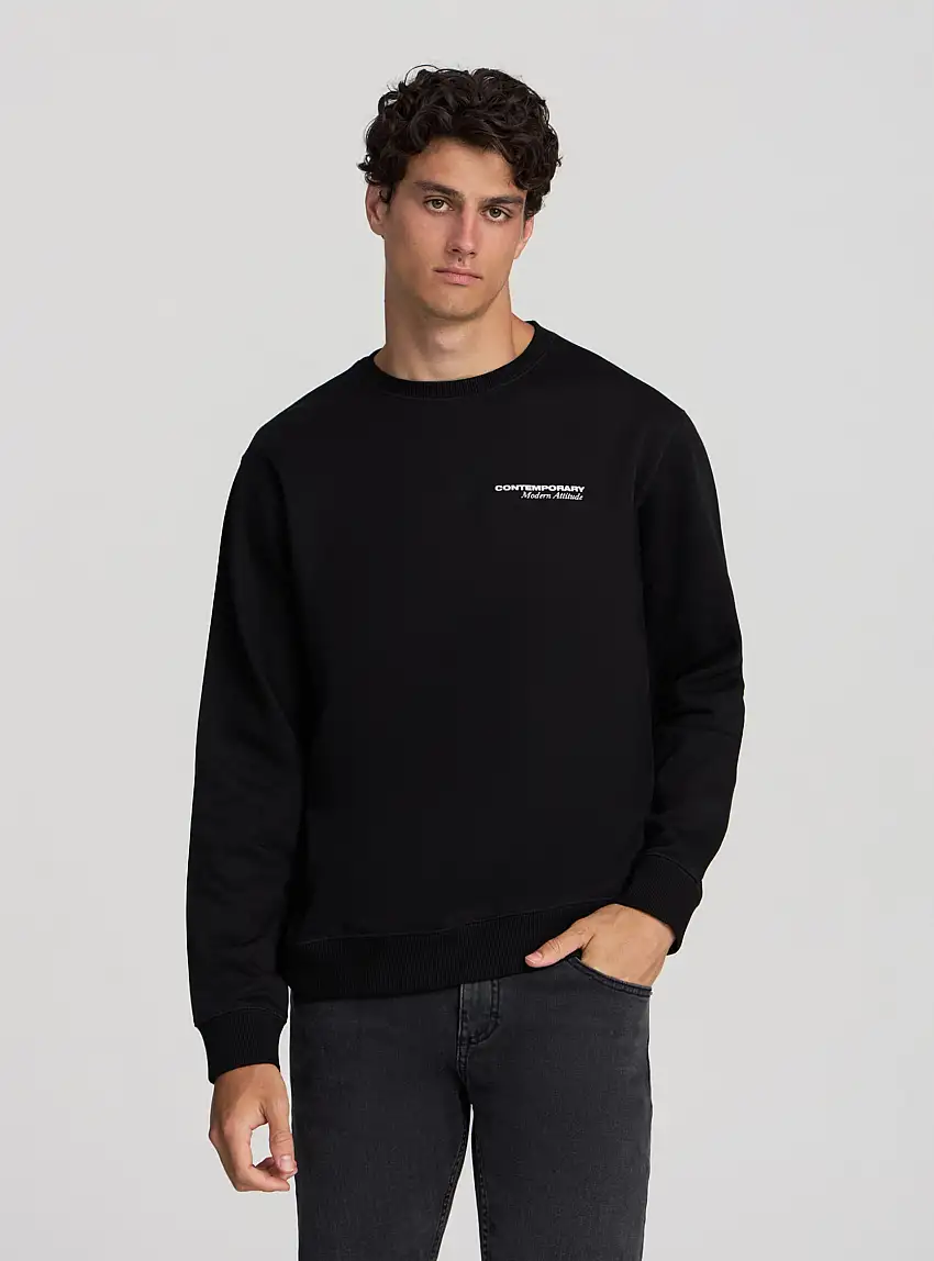 Felpa con scritta fronte/retro girocollo Nero