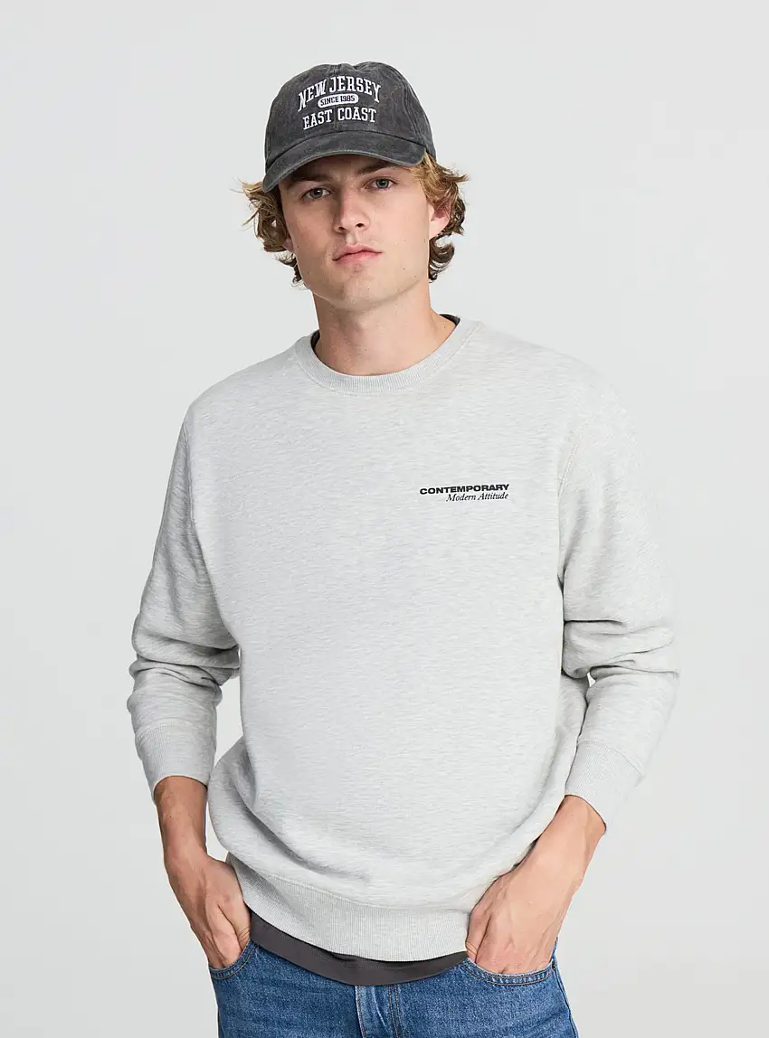 Felpa con scritta fronte/retro girocollo Grigio chiaro melange