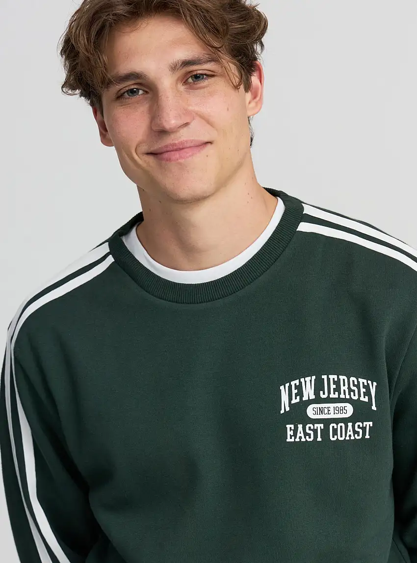 Felpa con scritta e bande Verde bottiglia