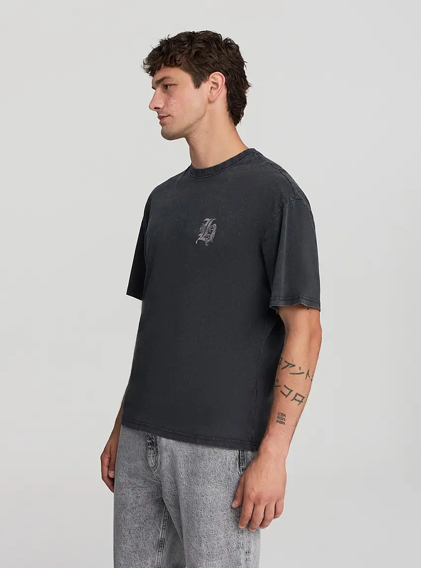 T-shirt over con stampa fronte/retro Antracite