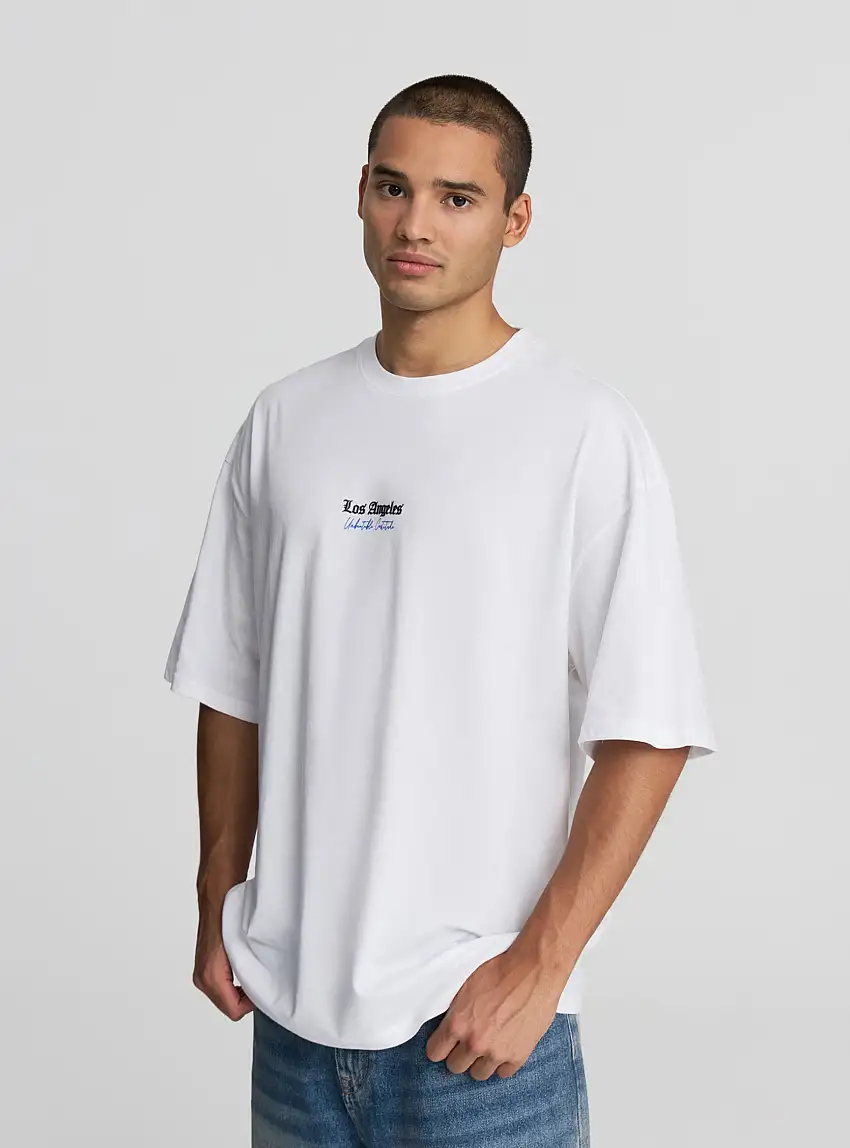 T-shirt oversize con stampa fronte/retro Bianco ottico