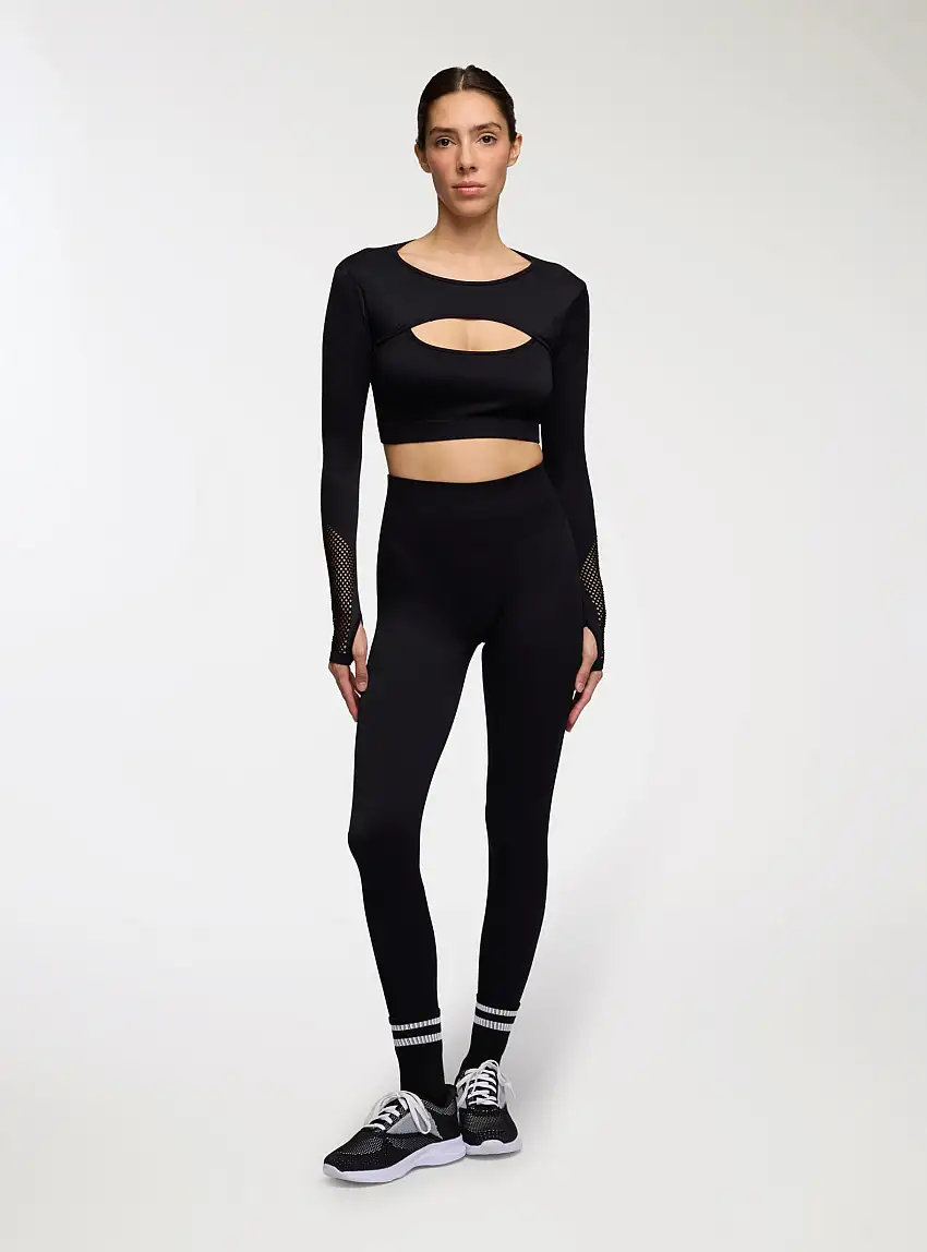 Leggings sportivi seamless con arricciatura Nero