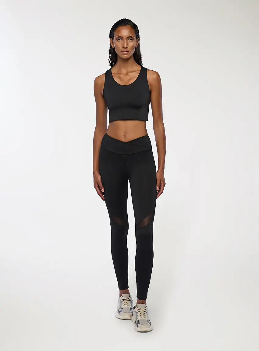 Leggings lunghi con trasparenze Nero
