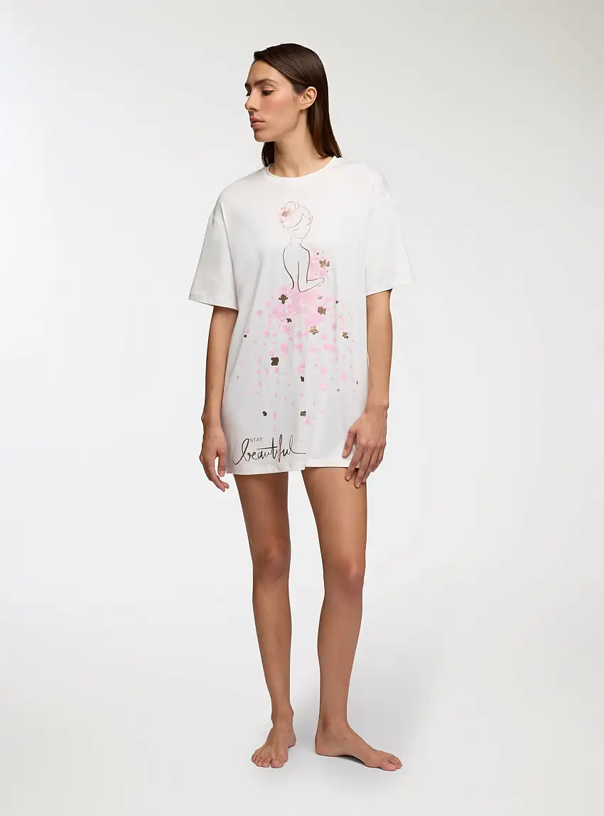 T-shirt maxi del pigiama con stampa Bianco lana