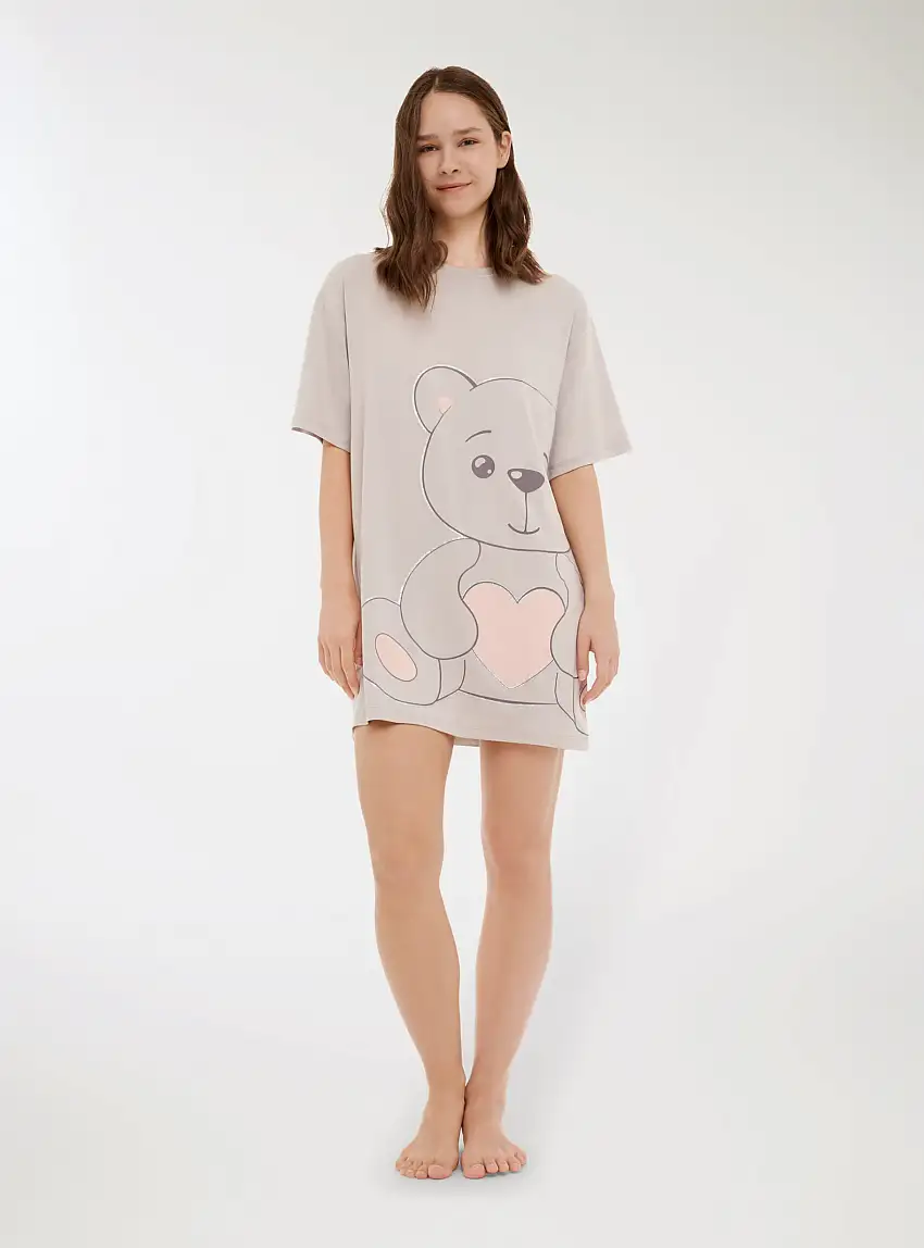 T-shirt pigiama maxi con orsetto Grigio chiaro