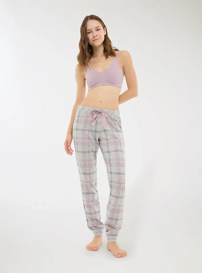 Pantaloni pigiama a quadri Var grigio chiaro melange