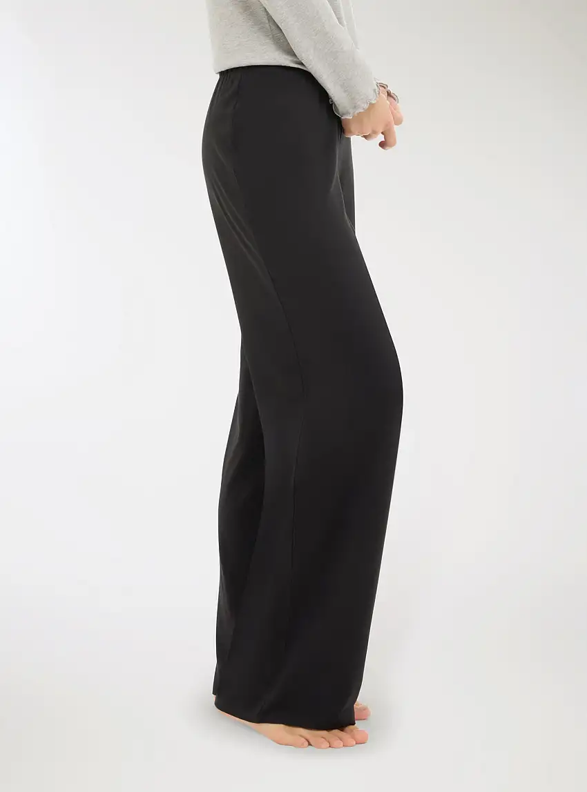 Pantaloni pigiama wide leg tinta unita Nero