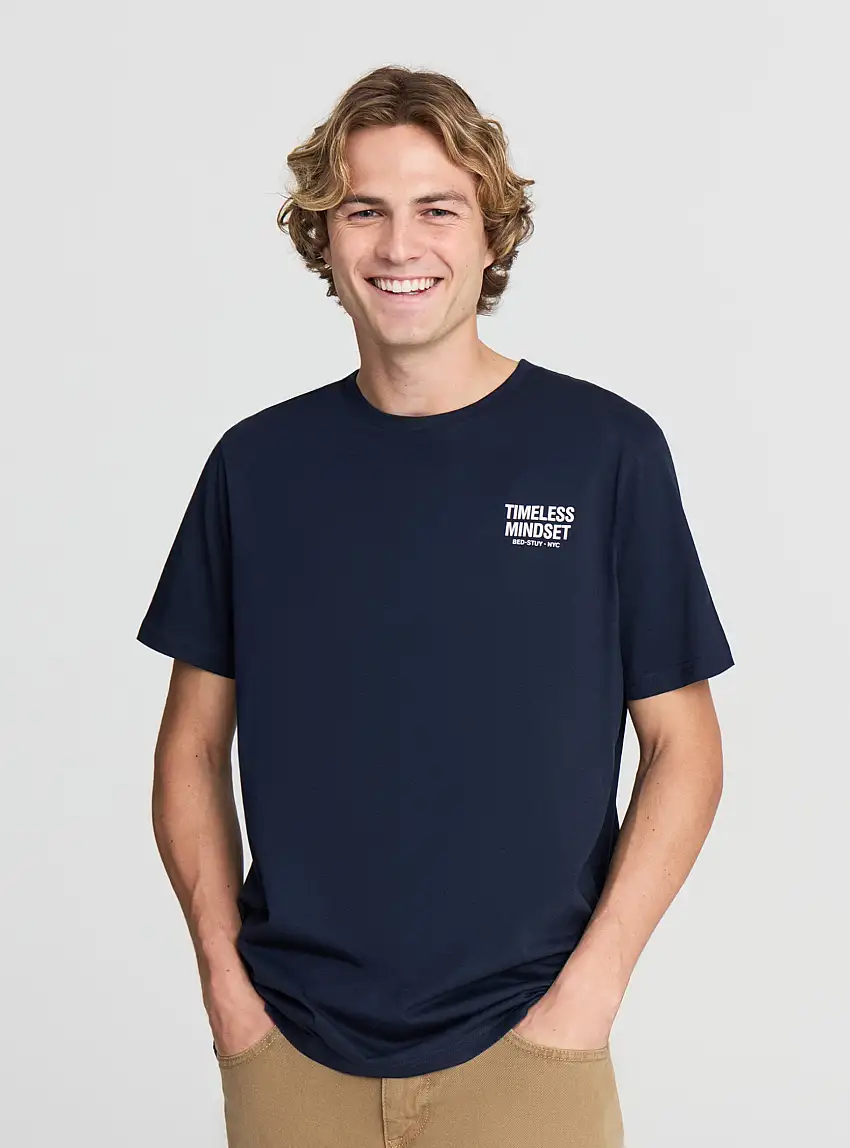 T-shirt con scritta fronte/retro Blu navy