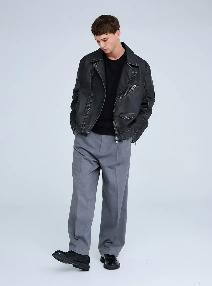 Chiodo similpelle effetto rovinato Nero