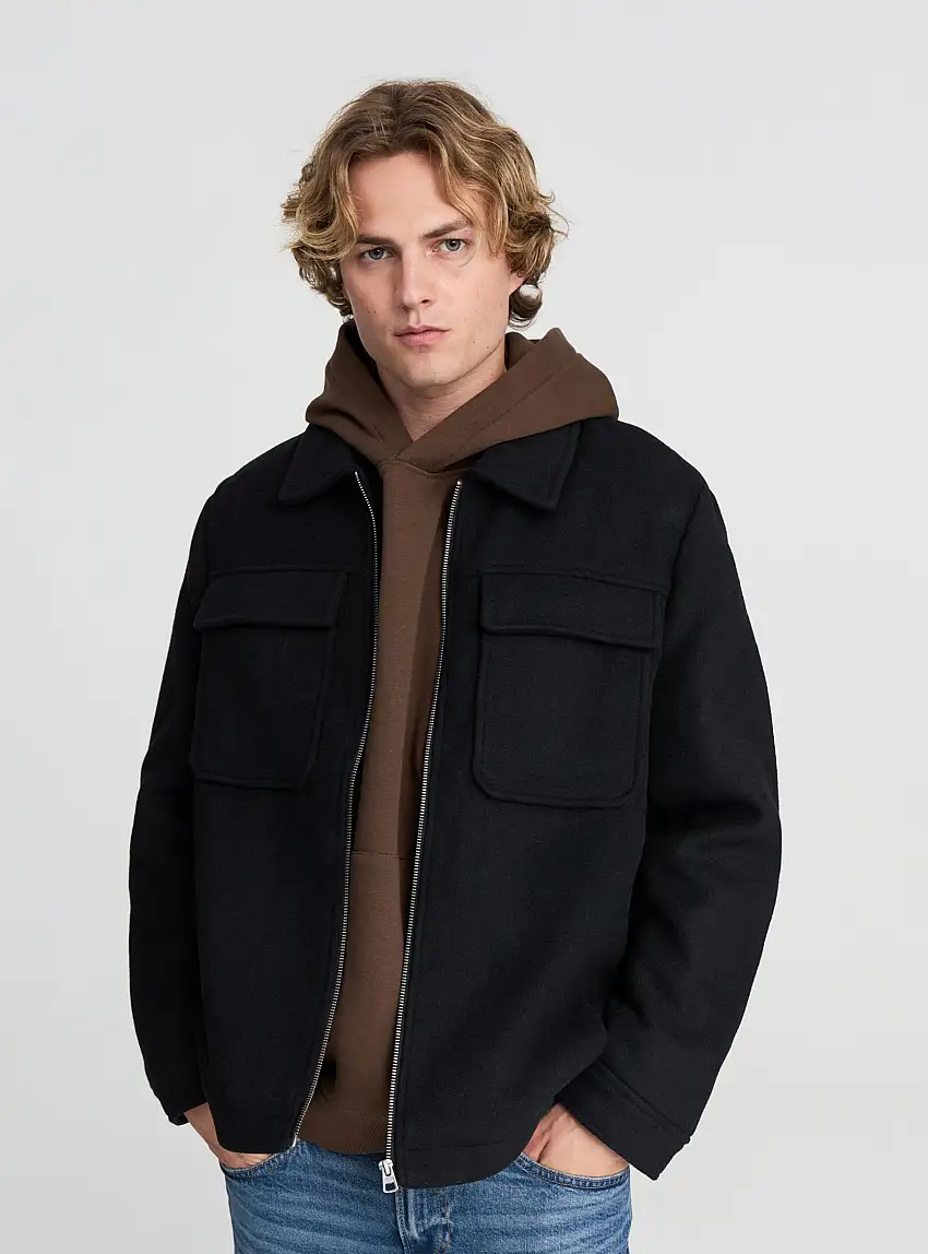 Shacket effetto velour Nero