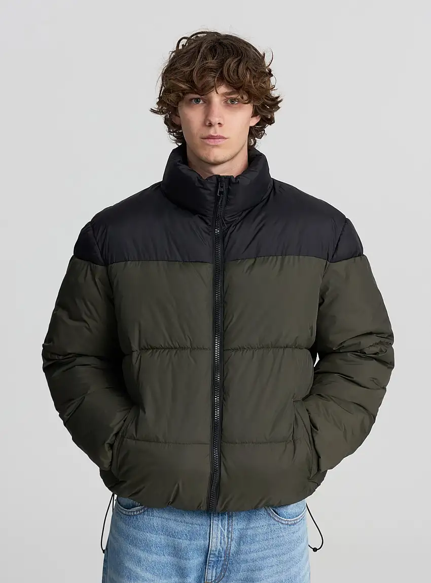 Giubbotto imbottito con collo alto block color Var salvia